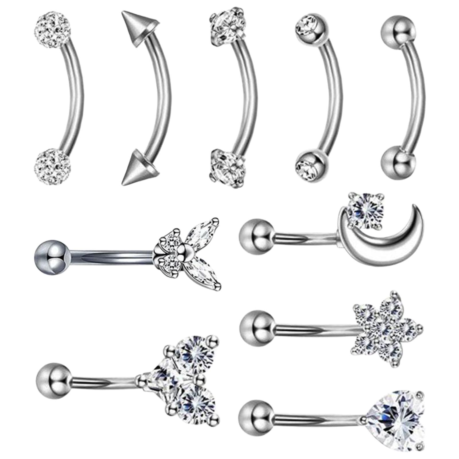 Ioensy - 10 Piezas Stainlee Acero Nariz Anillo Ceja Labio Pernos Pendiente Punk Festivo