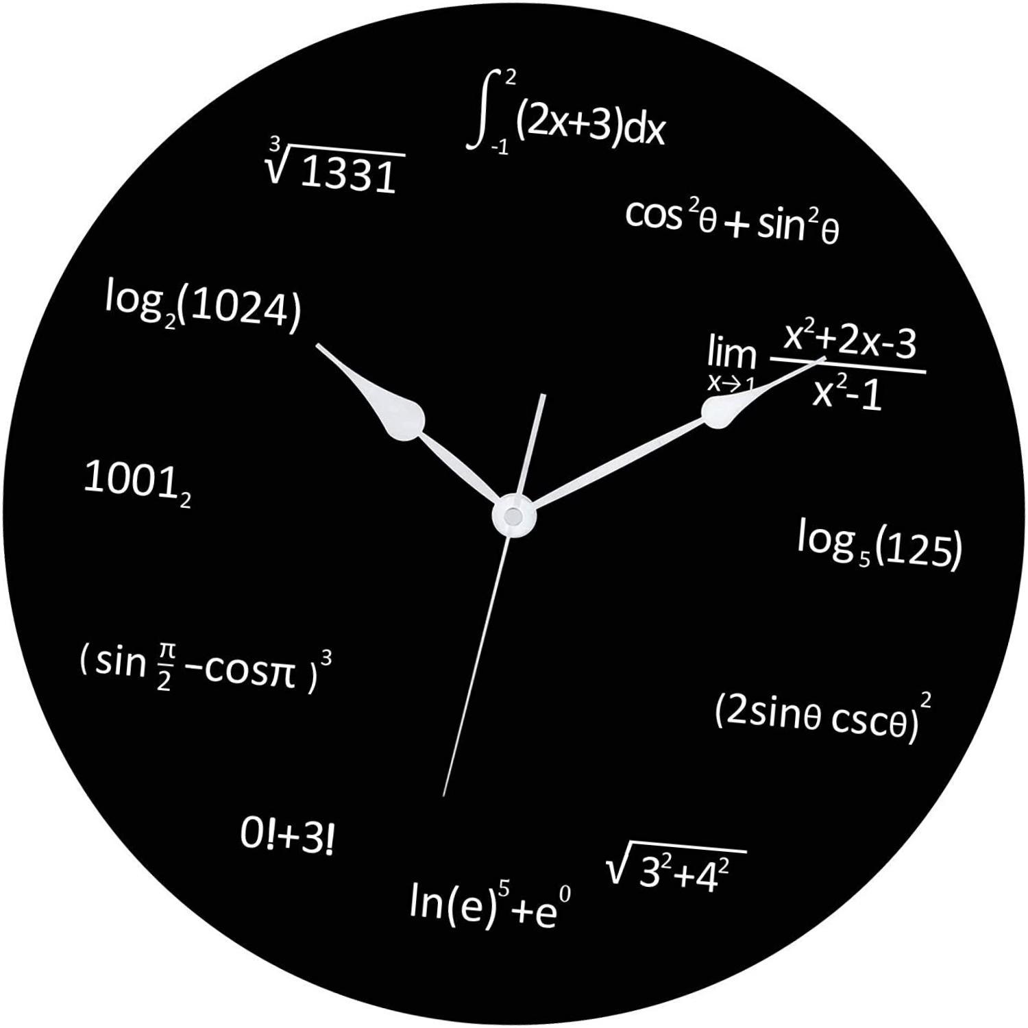 Magideal - Reloj De Pared Con Ecuaciones Matemáticas, Reloj Redondo, Relojes De Tiempo, Reloj De Tablero Negro Matemático, Silencioso, Sin Tictac, Para El Baño Y