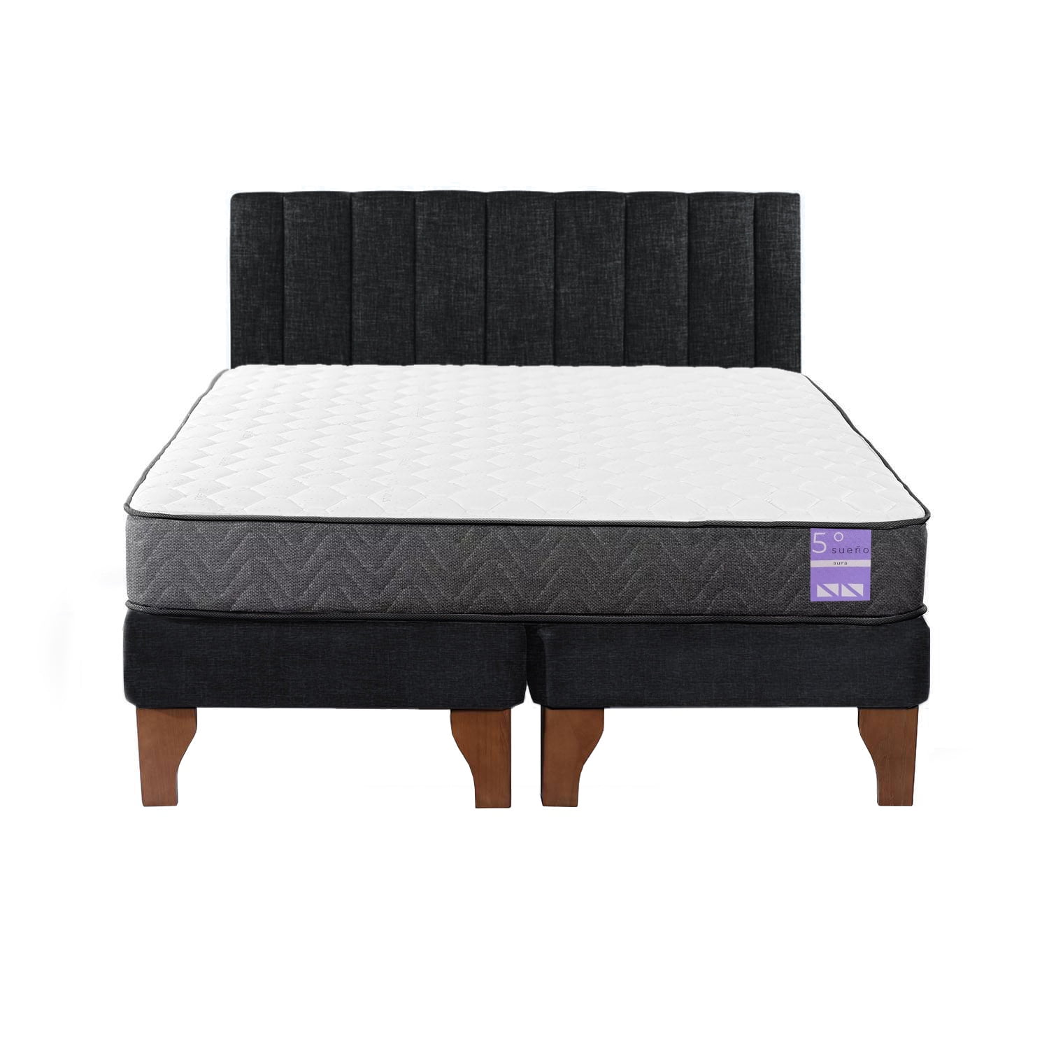 5º Sueño - Cama Europea King + Respaldo Tubular Madera Negro