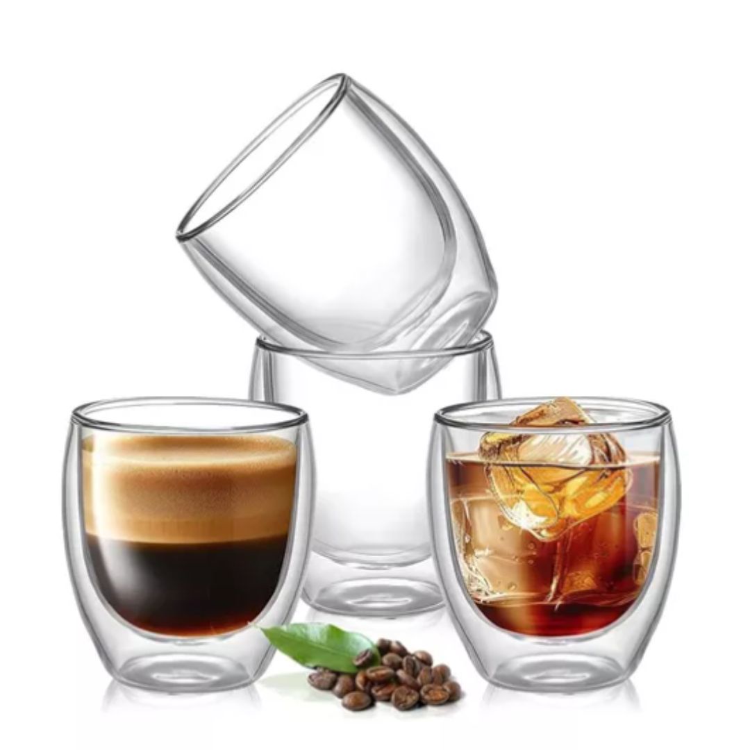 Genérico - Set 2 Taza De Doble Cubierta De Vidrio 80 Ml