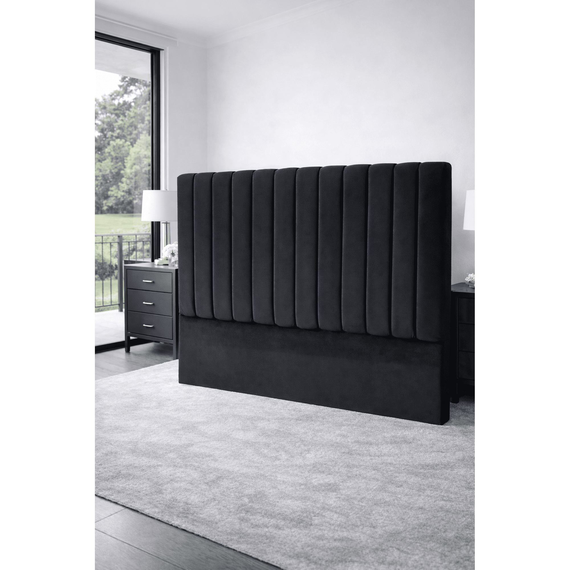 Genérico - Respaldo Cama 2 Plaza Elegante Moderno En Felpa Premium Color Negro