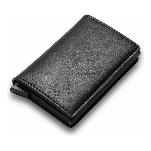 Genérica - Billetera Porta Tarjetas Con Proteccion Anti Robo Rfid Pu Negro