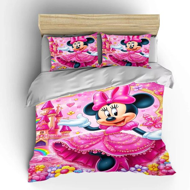 Minnie girl cartoon bedding set quilt comforter set three-piece queen comforter set king size bed clothes children's beds Bed Sheets