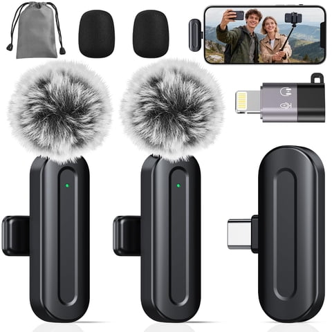 Pqrqp - Mini Micrófono Inalámbrico Lavalier, Paquete De 2 Unidades, Para Iphone/Android