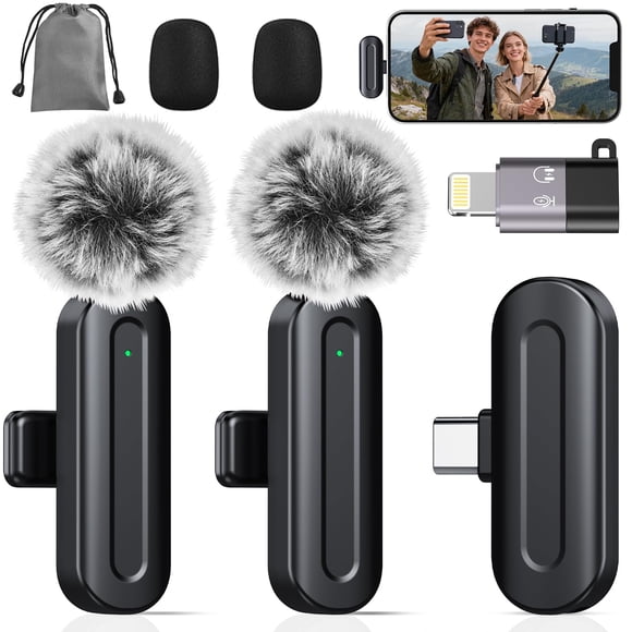 Micrófono Inalámbrico Mini PQRQP Pack de 2 - Negro Grafito