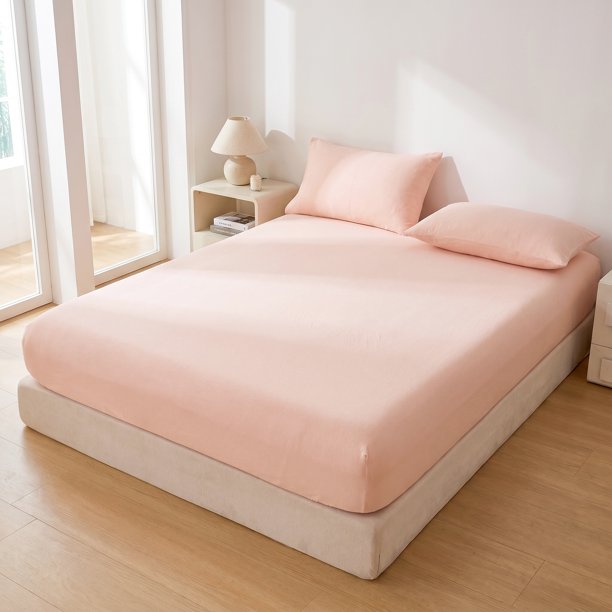 Sábana Ajustable REGALWOVEN, Sábanas de Algodón, Frescas y Suaves para Comodidad en Todas las Estaciones y Sueño Transpirable Rosa 1 PC 39.0x74.8 pulgadas