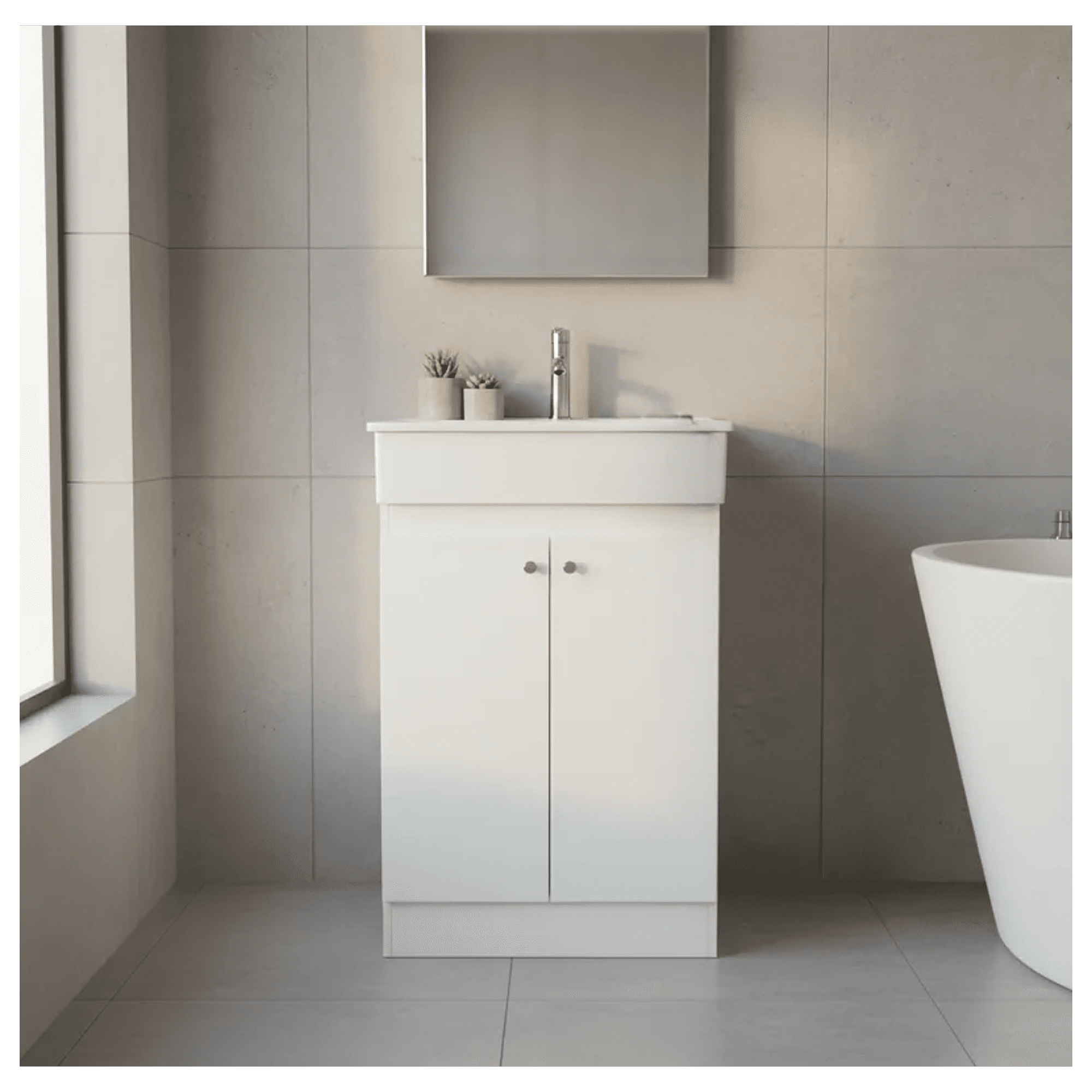 Modern Space - Mueble Vanitorio 50x40 Cm Blanco Con Lavamanos Y Grifería ¡listo Para Instalar!