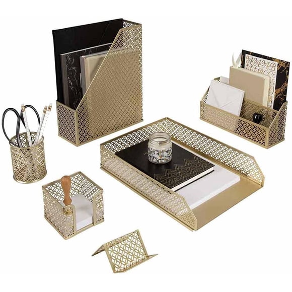 Set Organizador de Escritorio BLU MONACO Dorado 6 Piezas