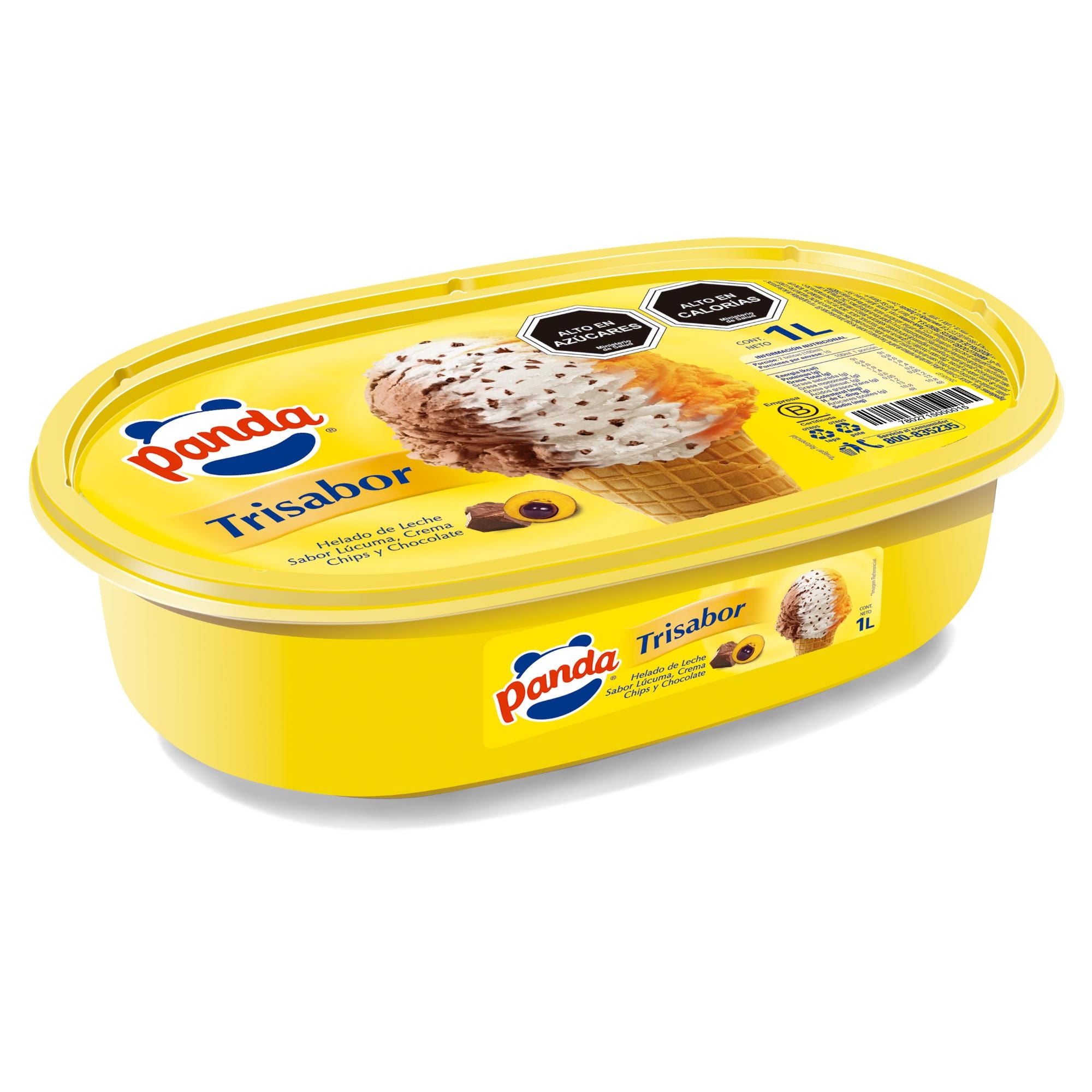 Helado Trisabor Lúcuma, Crema Chip Y Chocolate Cassatta 1 L Panda