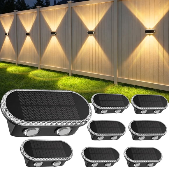 Luces solares para cerca Hiromeco, paquete de 8, LED impermeables IP65