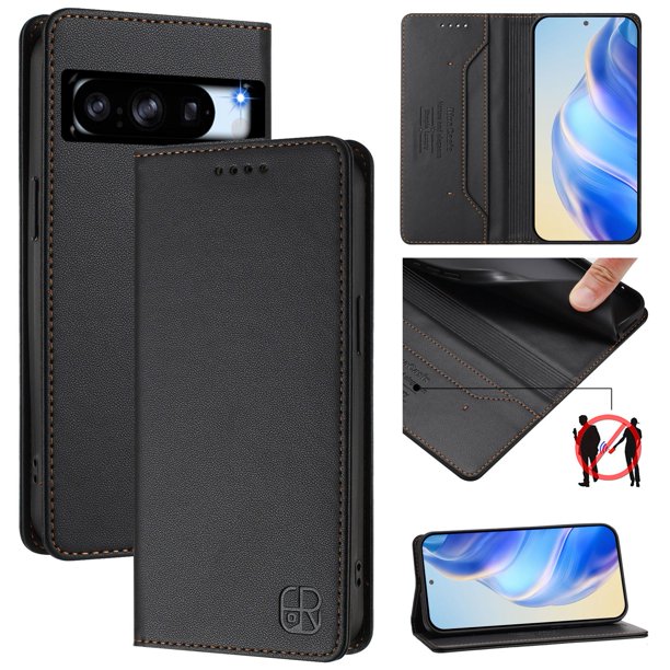 Funda Billetera con Soporte para Google Pixel 8 Pro Bloqueo RFID Plegable Negro