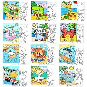 Juego De Lienzos De Pintura Predibujados Para Niños Aosemili De 20 X 25 Cm Con 12 Paquetes