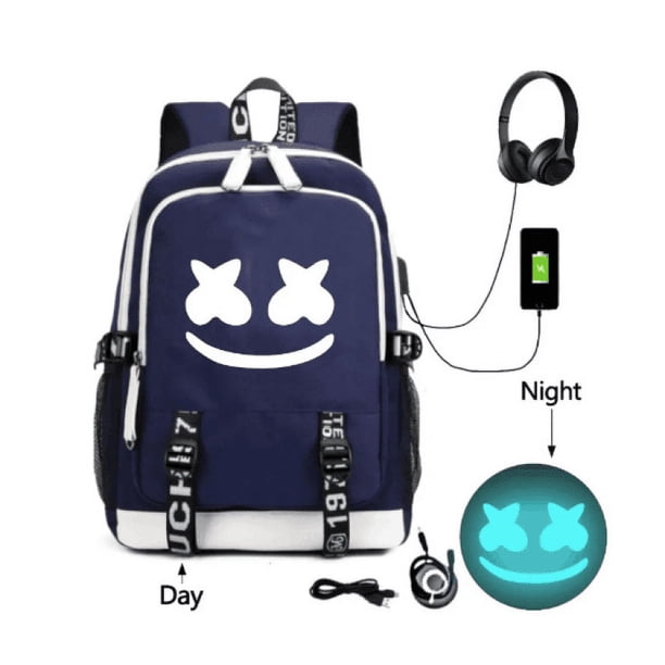 Luminous Happy Face With USB Charging Port, Casual Waterproof Backpack, Student School Bag