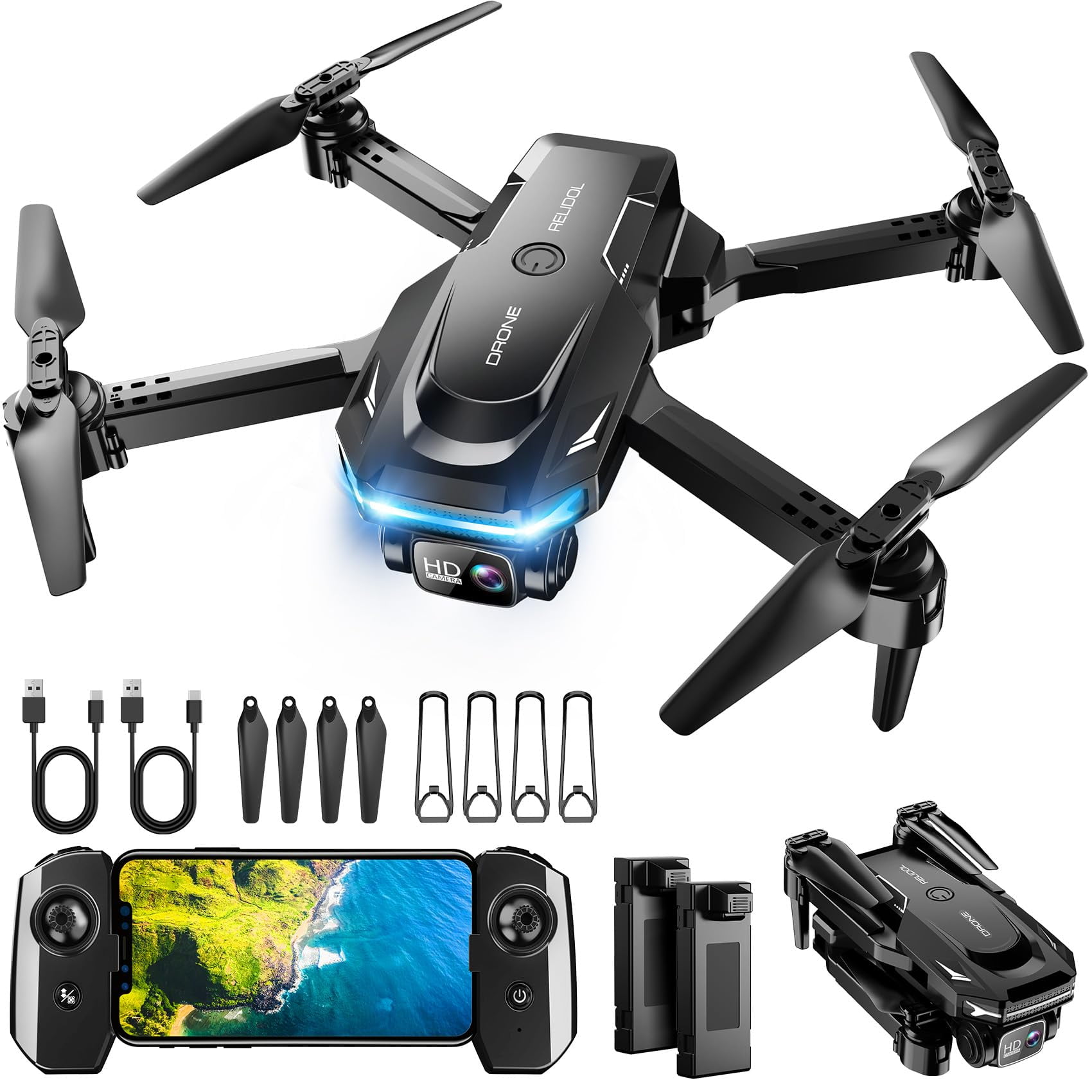 Relidol - Dron X62 Con Cámara 1080p Plegable Y Control Por Voz