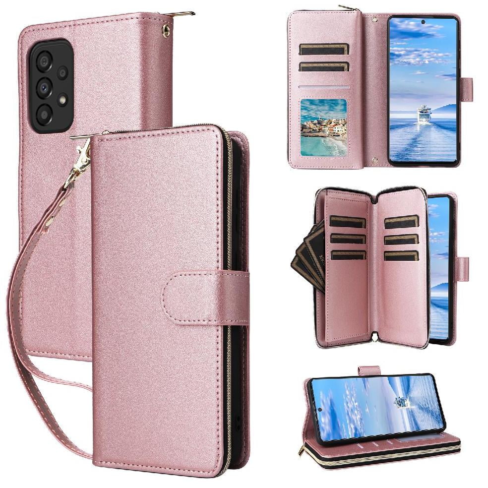 Foxdock - Funda Cartera Con Cremallera Y Correa Para Samsung Galaxy A33 5g Soporte Y Tarjetero Oro Rosa