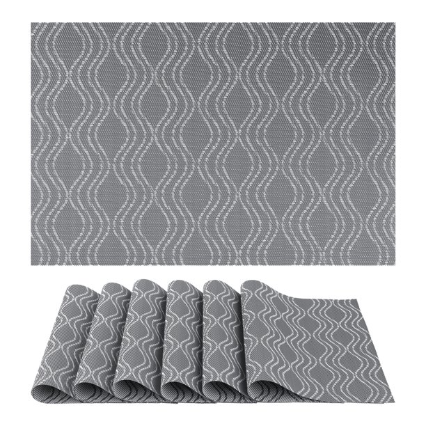 Juego de 6 manteles individuales de plástico para decoración de mesa de comedor, lavables, manteles de cocina, limpieza fácil, negro, 17.7*11.8 pulgadas