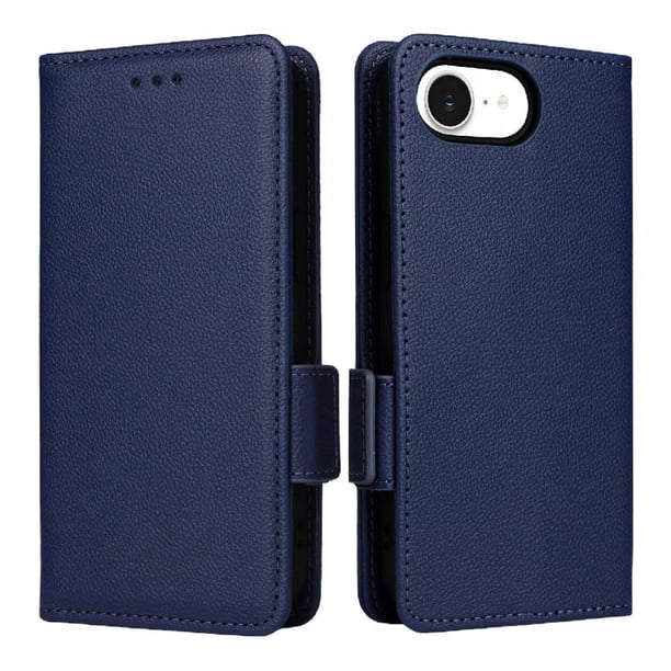 Funda Cartera para iPhone 16E Tapa Flip con Ranuras y Soporte Azul