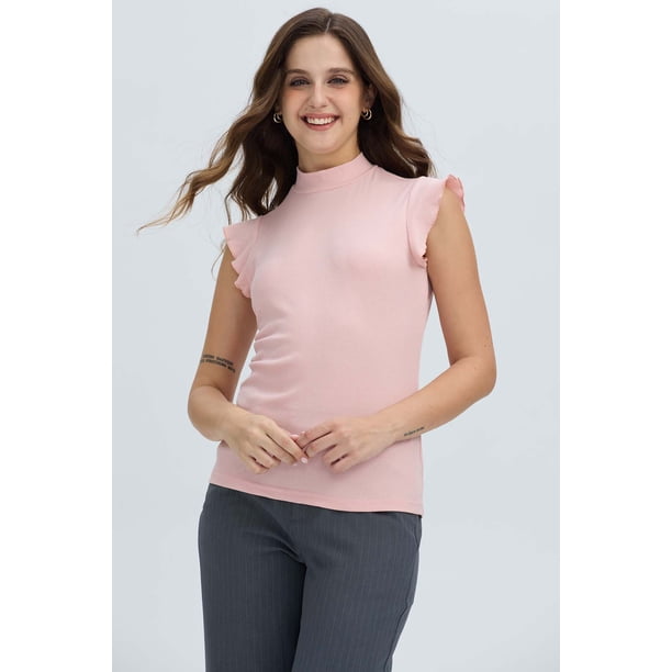 Polera Mujer Rib Terminaciones Palo Rosa