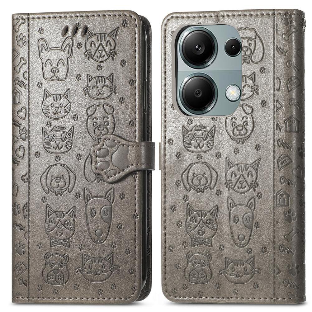 Funda Cartera Foxdock Para Xiaomi Redmi Note 13 Pro 4G , Flip Pu Con Relieve De Gatos Y Perros, Tarjetero Y Soporte