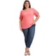thumbnail image 2 of GRACE & GRANDEUR Blusas Casuales de Mujer Tallas Grandes con Panel Bordado, Manga Corta Abullonada y Cuello Redondo 1X Rojo Coral, 2 of 7