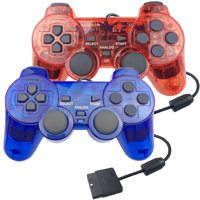 Genérico - 2 Pack Mando Con Cable Ps2, Doble Shock Gamepad Para Consola Playstation 2 - Doble Vibración-Rojo Claro Y Azul Claro