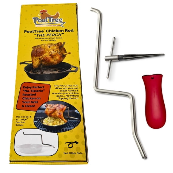 Asador de pollo con varilla PoulTree de acero inoxidable para horno y parrilla