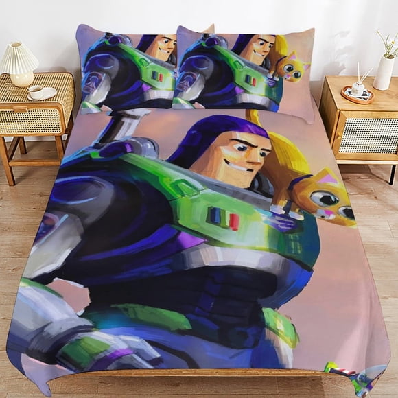 Lightyear Cartoon Bedding Sets Ultra Soft Skin-Friendly Duvet Cover 3 Piece, Cute Comforter Cover Bed Set for Boys Girls Kids