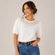 thumbnail image 1 of Blusa Mujer Manga Corta Cuello Encaje Bordado Elegante blanco Talla Única, 1 of 1