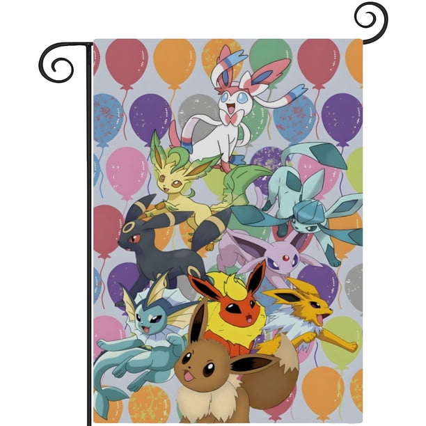 Eevee Evoluciones Estéticas-bandera de jardín temática. Regalo perfecto para fans, amigos y familiares, ideal para actividades al aire libre y decoración de fiestas.28CM*45CM