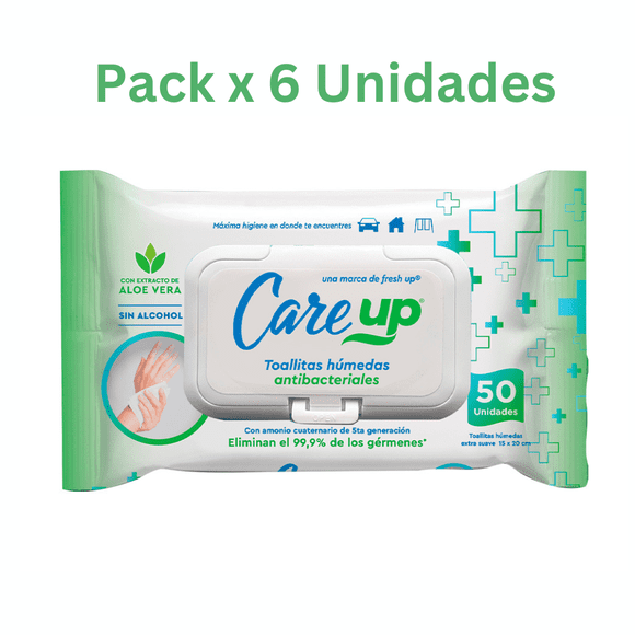 Toallitas Húmedas Antibacteriales Care Up 6 Paq X 50 U/cTapa