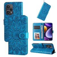 Funda Tipo Cartera Foxdock Para Xiaomi Poco F5 , Diseño Girasol En Relieve, Cuero Pu, Cierre Magnético, Soporte Y Tarjetero
