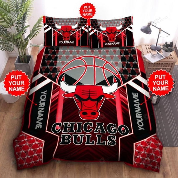 Custom Name Chicago Bulls Quilt Duvet Cover Set Kids Double Soft Bedclothes3-Piece Bedding Set