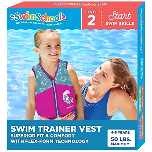 Chaleco De Entrenamiento De Natación Swimschool, Tamaño Medio/grande, Máximo 23 Kg, Color Rosa Y Agu