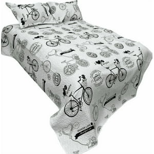 Genérico - Cubrecama Quilt Verano 2 Plazas Bicycle Estampado Blanco