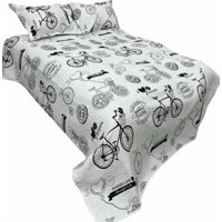 Genérico - Cubrecama Quilt Verano 2 Plazas Bicycle Estampado Blanco