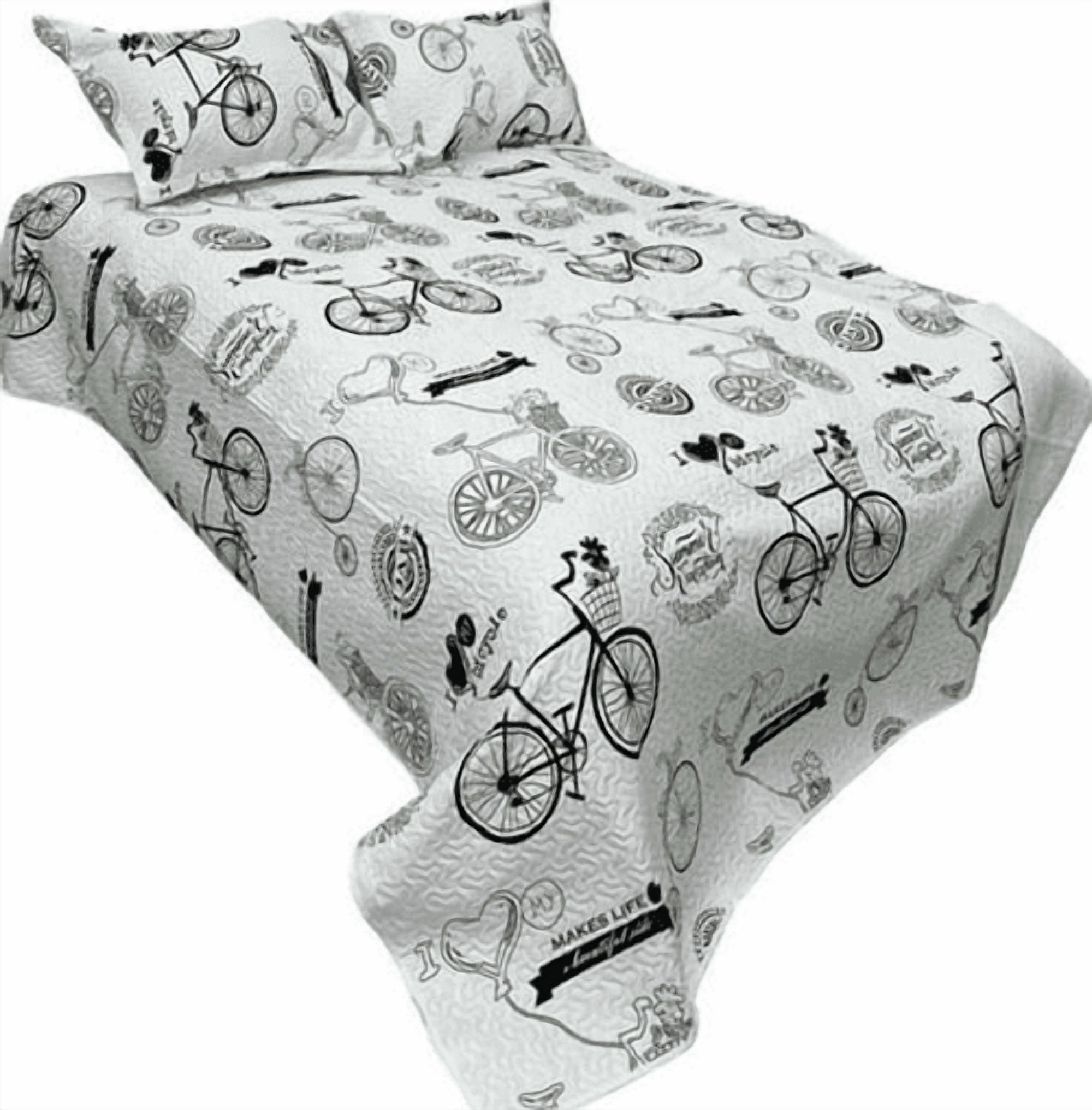 Genérico - Cubrecama Quilt Verano 2 Plazas Bicycle Estampado Blanco