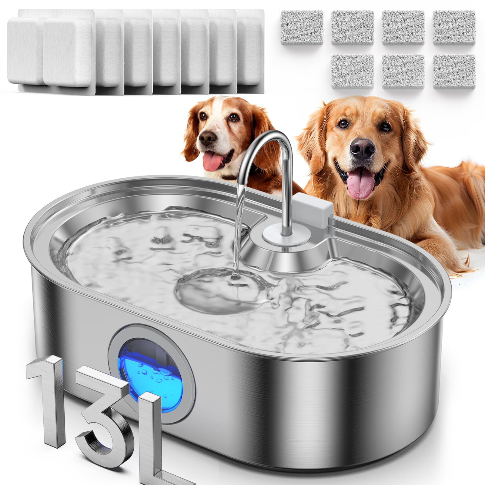 Fuente De Agua Para Perros Ecoconut 13l De Acero Inoxidable Para Perros Grandes