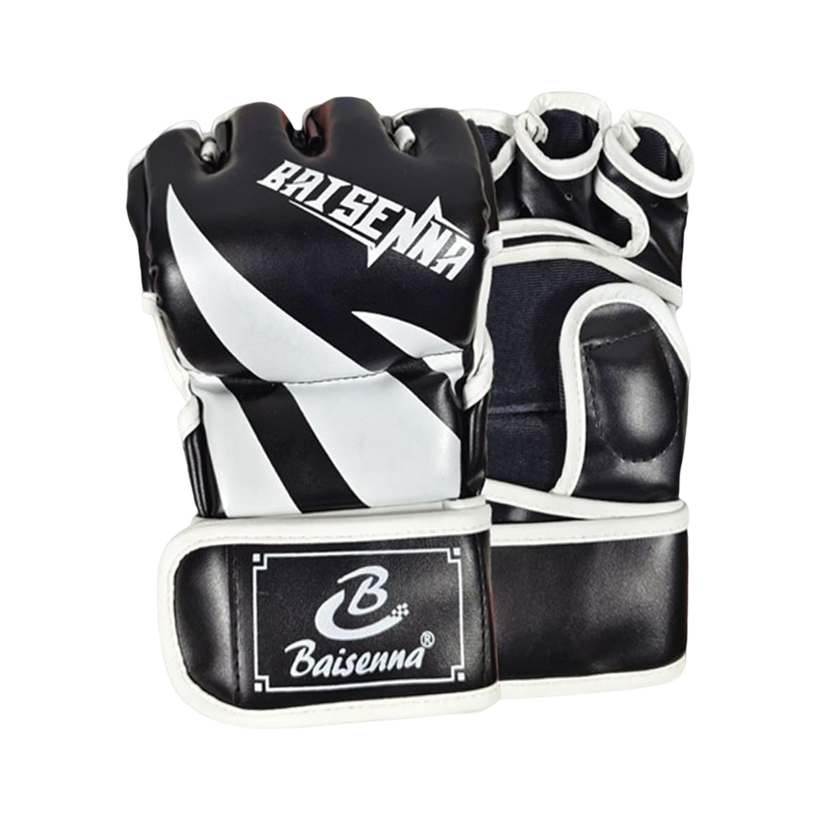 Ioensy - Guantes Mma Medio Dedo Entrenamiento Guantes De Boxeo Envolturas De Mano Guantes De Kick Boxing Negro Blanco