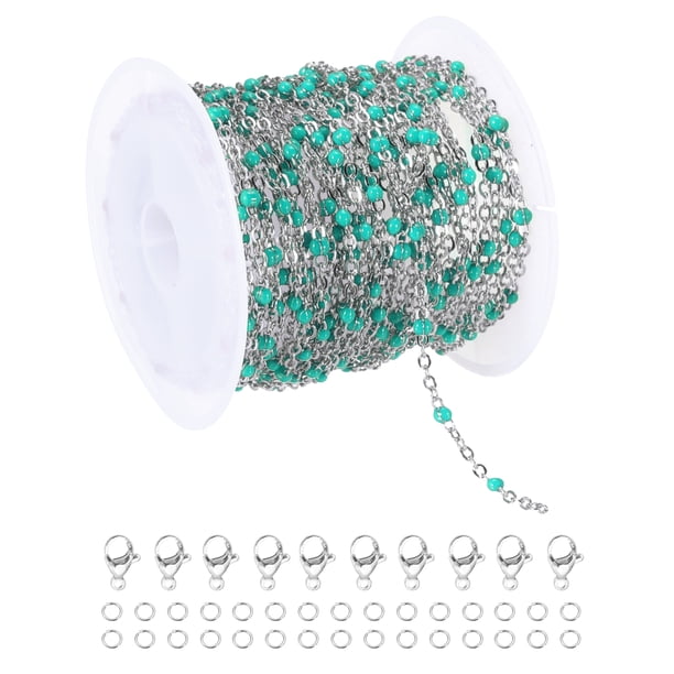 Cadena de Cuentas de Acero Inoxidable Uxcell, 16.4 Pies/5M Cable de Enlace de Joyería Esmaltada (Plata/Verde Pino, Paquete de 1)