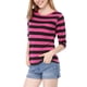 thumbnail image 5 of INSPIRE CHIC Camiseta Básica de Mujer con Mangas al Codo Cuello Redondo Ajustada Regreso a Clases Camiseta Casual Estampada Fucsia Negro M, 5 of 8