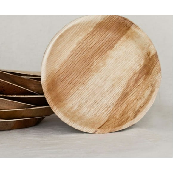 Pack de 25 Platos desechables Ecológicos Redondo 25cms diámetro. Hechos con hoja de palma 100% compostables