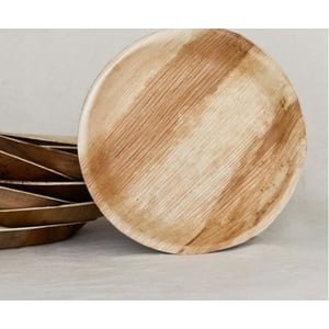 Ecosoulife - Pack De 25 Platos Desechables Ecológicos Redondo 25Cms Diámetro. Hechos Con Hoja De Palma 100% Compostables