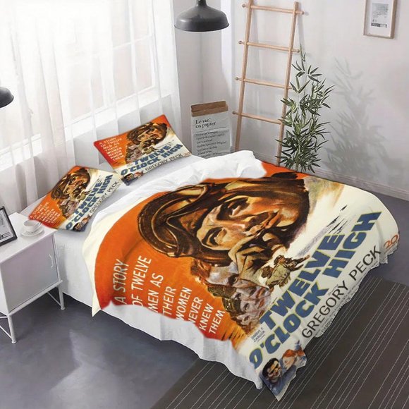 3pcs Duvet Cover Set Featuring a Classic II Aerial Combat Movie Poster Starring Gregory Peck from 1949 - Includes a Duvet Cover And Pillowcases (Without Filling) Perfect for Bedrooms And Guest Rooms