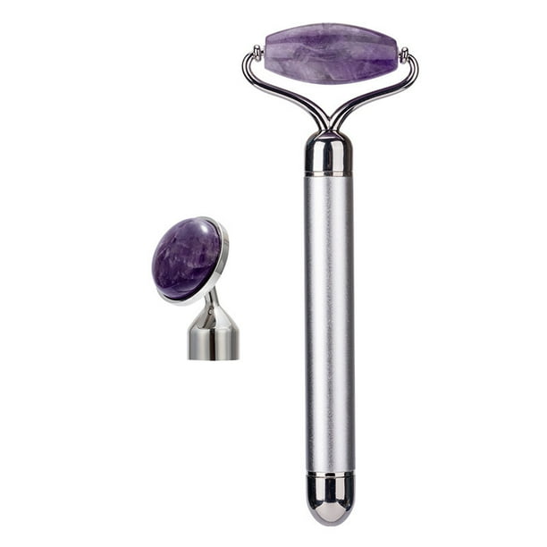 2 in 1 Electric Vibrating Natural Rose Quartz Jade Roller Face Lifting Crystal Jade Stone Facial Roller Beauty Massage Tool