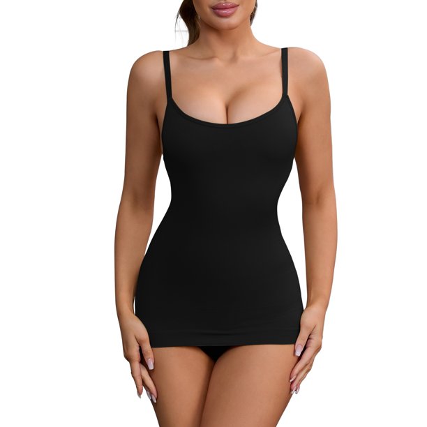 REFINED ATTIRE Camisolas para Mujer Vuelta al Cole Ropa Moldeadora Tirantes Ajustables Control de Abdomen Sin Rastro Tanque L Negro