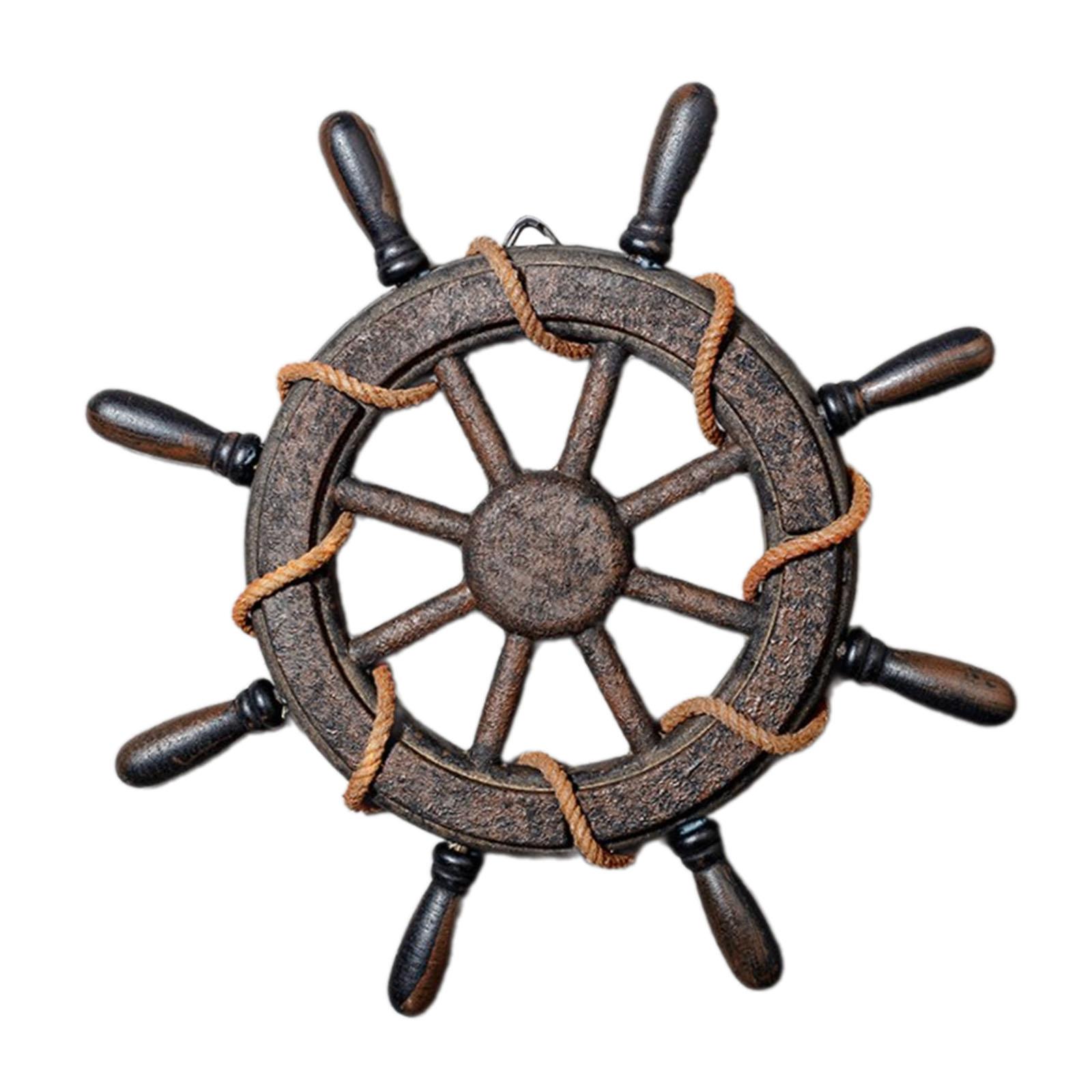 Bothyi - Escultura De Pared De Timón De Barco, Adorno Colgante De Hotel, Volante De Barco De Madera Sin Red, 32X3X32Cm
