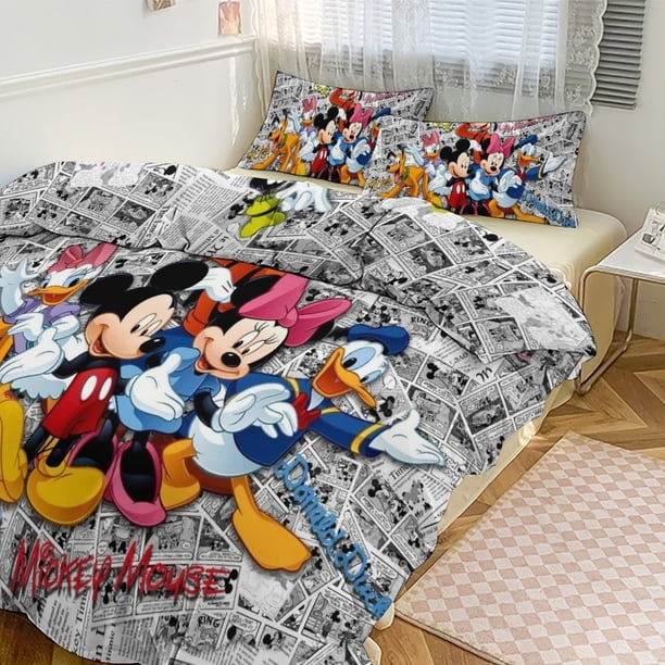Mickey Print Bedding Set Pattern Duvet Cove Set 3 Pieces 1 Quilt Cover And 2 Pillowcases for Women Men Teens