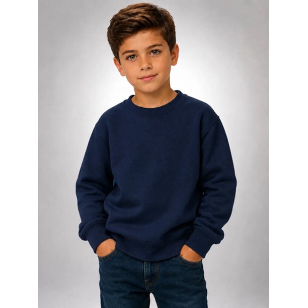 Poleron Polo Cuello Redondo De Niño 300g Basico 70/30 Casual 4 Azul Marino Liso