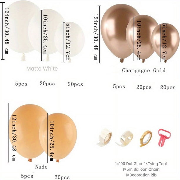 119pcs, 12/10/5 Inch White Balloon Garland Set Metallic Champagne Gold Balloons Baby Reveal Shower Bridal Engagement Wedding Anniversary Birthday Party Decoration