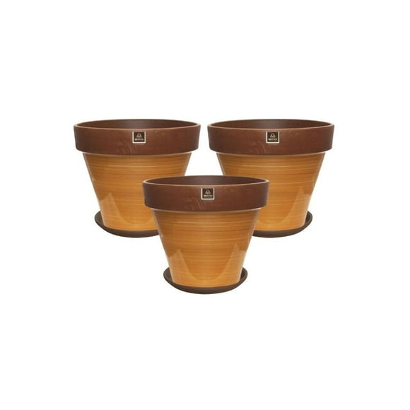 Set de 3 Maceta Kony 15cm Morena Mostaza y sus platos